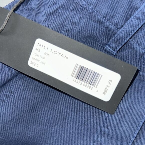 NWT Nili Lotan Luna Cotton & Linen Twill Crop Pants in Marine Blue Size 0 - Picture 6 of 6